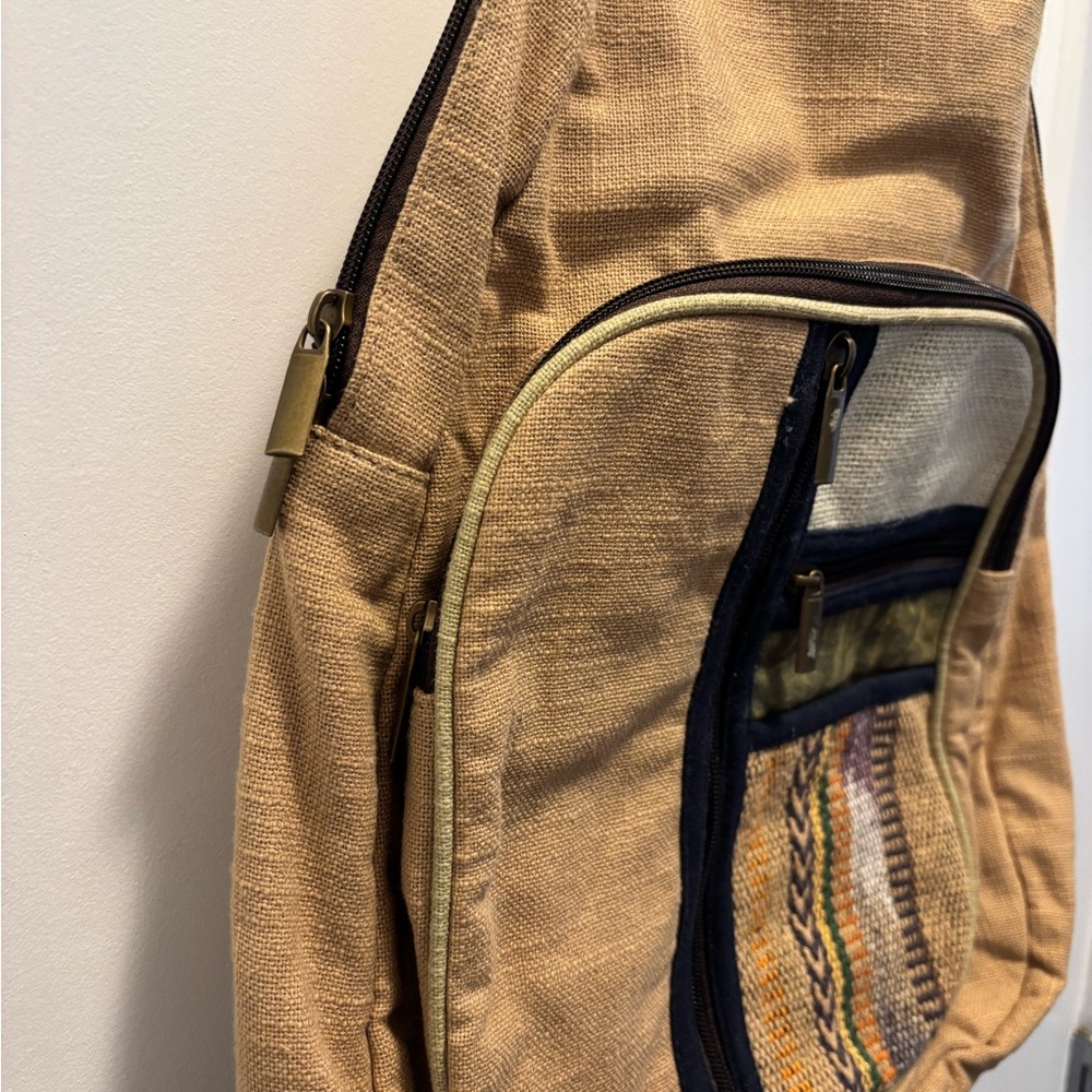 Chic Tan Backpack With Patterned Pocket | Earthbo… - image 3